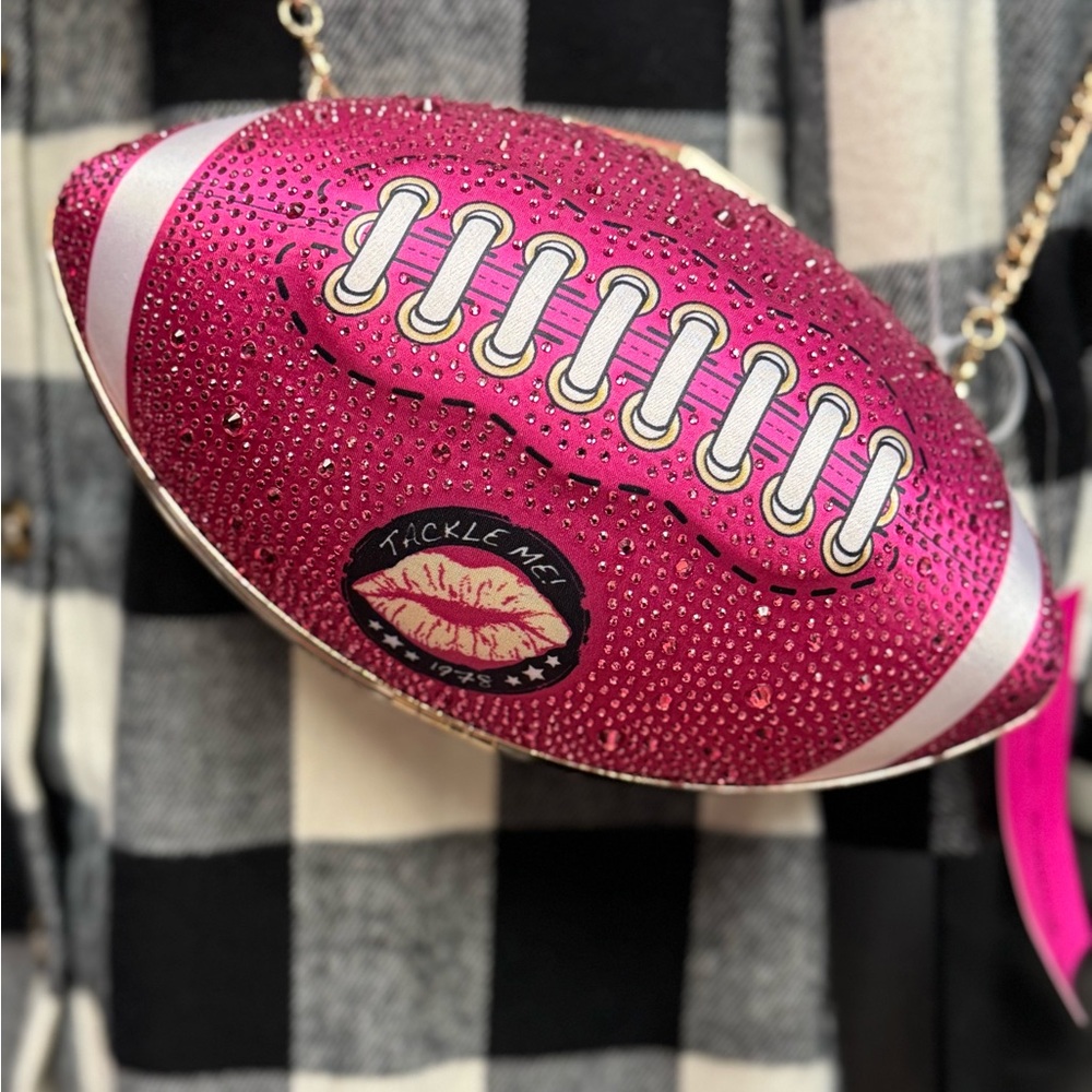Betsey Johnson Pink Glitter Football Clutch